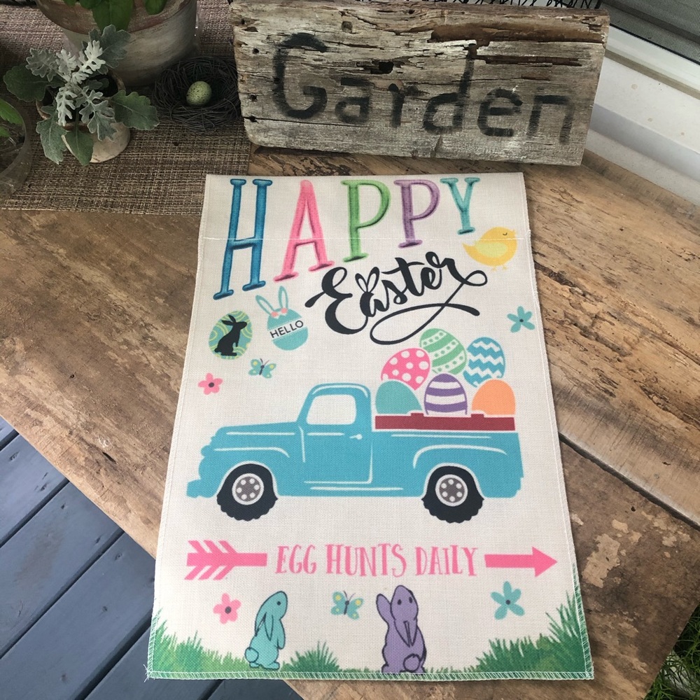 Garden Flag “Happy Easter” Egg Hunt Daily